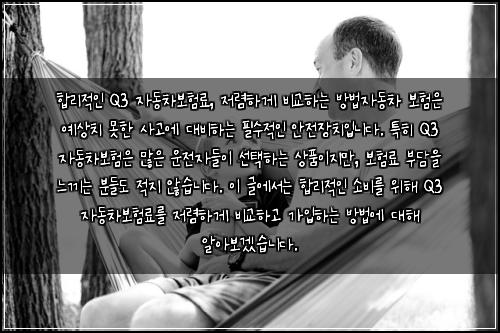 합리적인 Q3 자동차보험료, 저렴하게 비교하는 방법

자동차 보험은 예상치 못한 사고에 대비하는 필수적인 안전장치입니다. 특히 Q3 자동차보험은 많은 운전자들이 선택하는 상품이지만, 보험료 부담을 느끼는 분들도 적지 않습니다. 이 글에서는 합리적인 소비를 위해 Q3 자동차보험료를 저렴하게 비교하고 가입하는 방법에 대해 알아보겠습니다.
